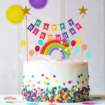 Fuyamp Rainbow Cake Topper Decorations, Happy Birthday Cake Topper Bunting with 12 Pcs Rainbow Birthday Party Cupcake Balloons Ornaments for Birthday Cake