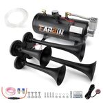 FARBIN Truck Air Horn 178DB 4 Trumpet Horns Train Horn Kit for Truck Super Loud Air horns with 150 PSI 12V Air Compressor Air Tank Can for Jeep SUV Train Metal Black(0.8 gal 12v black air horn kit)