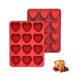 SILIVO Silicone Muffin Trays 12 Cups, 2Pcs Heart Shaped Cupcake Trays, Love Heart Shaped Muffin Tins, Nonstick Silicone Muffin Moulds for Baking Cupcakes, Mini Cakes, Chocolate