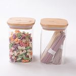 The Better Home Pack of 2 Borosilicate Glass Jars with Bamboo Lid I Rectangular Transparent Airtight Borosilicate Kitchen Containers Set | Glass Jars for Cookies Snacks Tea Coffee Sugar | 600 ml Each