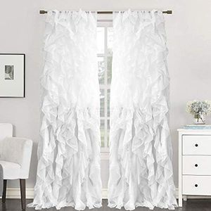 Sweet Home Collection 2 Pack Window Panel Sheer Voile Vertical Ruffled Waterfall Curtains
