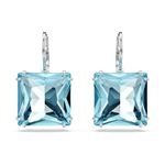 Swarovski Millenia drop earrings, Square cut, Blue, Rhodium Finished