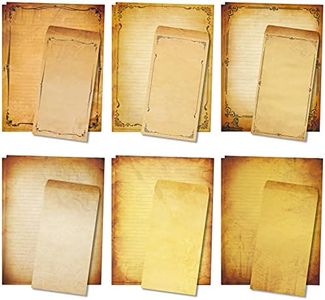 Anzon Mories Realistic Parchment Stationery Paper Envelope Set, 48 PC Writing Stationary 8.5" x 11" with 24Pcs Self-Sealing Envelopes, Printer Friendly, 6 Antique Vintage Design Aged Old Looking