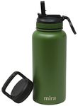 MIRA Water Bottle with Straw and Handle Lid Vacuum Insulated Stainless Steel Metal Thermo Bottle - Reusable Leak Proof Keep Cold Sports Flask - 32 oz, 2 Lids, Olive Green