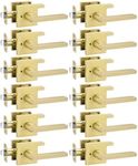 Goldenwarm Gold Door Handles Interior, Zinc Alloy Heavy Duty Brushed Gold Interior Door Handles for Bedroom Bathroom, Modern Square Privacy Door Levers (12 Pack)