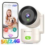 SYMYNELEC 5GHz/2.4GHz Indoor Security WiFi Camera, Smart Baby & Pet Monitor with One-Touch Call 360° AI Human Motion Tracking Cry Detection 2K 4MP PTZ IR Night Vision 2-Way Talk Siren Works with Alexa