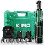 KIMO Cordless Electric Ratchet Wrench Set, 40 Ft-lbs, 400 RPM, 12V Cordless Ratchet Wrench 3/8" w/ 60-Min Charger, 7 Sockets, 1/4" adapter, 2-Pack 2000mAh Lithium-Ion Batteries, Variable Speed Trigger