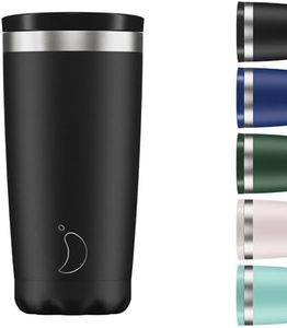 Chill's Taza de Café Aislada - Tazas de Café de Pared Doble con Tapa - Acero Inoxidable - Negro Monocromado, 500ml