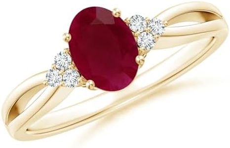 ANGARA 2 ct Solitaire Oval Ruby Split Shank Engagement Ring with Trio Diamonds in 14K Yellow Gold | Natural Ruby Side Stone Ring for Women | July Birthday, Gemstone Jewelry Gift | 9x7mm | Ring Size- 7