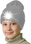 AONYIYI Headlamps Rechargeable,Gray Beanie with Light for Kids Gifts for Teen Boys Girls Camping Gear Funny Gifts Hat with Light Built in Stocking Stuffers for Teen Girls Boys