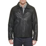 Dockers Mens James Faux Leather Jacket, Black w. Chest Zip, M