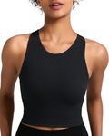 RUNNING GIRL Sports Bras for Women High Impact Seamless Ribbed Longline High Neck Workout Crop Tank Tops(BX3067Black,XL)