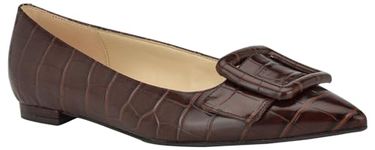 Nine West Women's Jesike Ballet Flat, Dark Brown Croco 200, 9