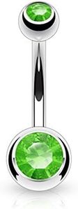 PiercedOff Titanium Double CZ Gem Ball Belly Button Ring, Titanium