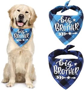 URROMA 2 Pack Big Brother Pregnancy Announcement Dog Bandana Adjustable Triangle Neck Scarf for Dogs, Lake Blue and Black, Blue