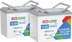 Redodo 2 Pack 12V 100Ah Group 24 Battery, 1280Wh Deep Cycle LiFePO4 Battery with 100A BMS, 4000+ Cycles Lithium Rechargable Battery for All RVs, Van, Camper, Solar Power Storage, Off-Grid