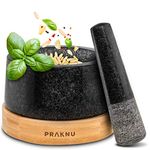 Pestle and Mortar Set Large - Solid Granite - For Fine Grinding Results - Includes Sustainable FSC® Wooden Base - Easy to Clean