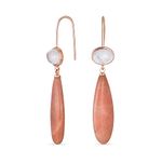 Unique Geometric Oval Linear Long Shape Tear Drop Natural Multi-Tier Earthy Rose Quartz Gemstone Party Dangling Earrings Fish hook for Women in Rose Gold Silver Plated