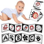 Vicloon Baby Soft Books,Black and White Baby Bath Cloth Book,High Contrast Foldable Soft Fabric Quiet Book,Touch and Feel Crinkle Cloth Books for Babies Infants Toddlers First Bookes