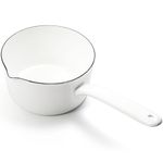 Peohud Enamel Milk Pan, 37 Oz Milk Pot, Mini Butter Warmer Pan, Nonstick Saucepan with Pour Spout, Milk Melting Boiling Pot for Stove Top, White