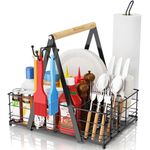 Grill Caddy with Paper Towel Holder, Picnic BBQ Condiment Utensil Organizer Caddy for Outdoor Kitchen, Rv, Camping Accessories, Camping Essential, Camper Must Haves