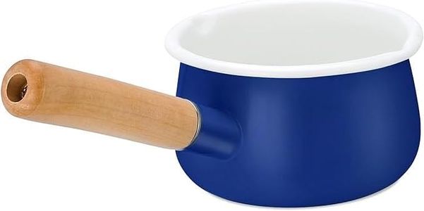 Pan per smalto da latte, mini burro warmer - Casseruola smaltata 10 cm Pan va con manico in legno, misura perfetta per riscaldare porzioni liquide più piccole (blu)…