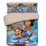 FRECASA Cartoon Duvet Cover Set Lilo-Stitch 3 Piece Children's Bedding Set, 1 Duvet Cover & 2 Pillow Cases (tu4, King)