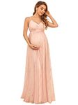 Ever-Pretty Women's A-Line Spaghetti Strap Sparkling Maxi Maternity Evening Dress Pink 10UK