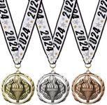 Hodges Badge Company Award Medals - Victory Torch - Gold Silver Bronze Medals with 2024 Neck Ribbon