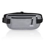 RFID Blocking Money Belt for Men Women, Slim Fanny Pack for Travel，Running,Conceal Waist Wallet for Passport Holder,Phone,Cash(Black Light Grey)