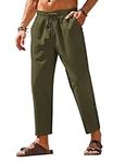 COOFANDY Mens Linen Pants, Army Green, 3X-Large