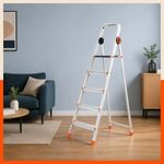 Bathla Advance Pro 5-Step Foldable Aluminium Ladder for Home | Heavy-Duty & Anti-Slip Steps with Sure-Hinge Technology | 7-Year Manufacturer Warranty | Orange