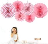 Shopping Mart Set of 6 Paper Hanging Fans Decoration for Birthday Decoration Items for Girls&Boy (Light Pink)