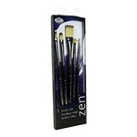 Royal & Langnickel, Zen Series 53, Set of 5 Brushes, Long Handle, Synthetic Filament, Flat 12, Filbert 6, Fan 2, Angular 6, Round 1, RZEN-SET532