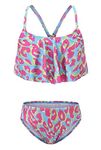 Zestonie Girls Bikini Swimsuits Two Piece Bathing Suit Hawaiian Tie Dye Swimwear Set for Kids Girls Leopard Red Size 10/8-10 Years