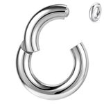 BodyAce F136 Titanium Hinged Large Septum Nose Rings, 2G 4G 6G 8G 10G 12G Segment Clicker PA Ring, Spring Action BCR Rings Earrings Gauges Hoop Body Jewelry [Silver;6G,Hoops:16mm]