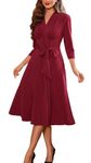 Belle Poque Ladies Party Dresses V Neck High Waist Cocktail Dress Elegant Evening Dress Wine XXL