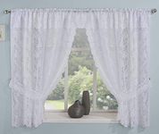 Maple Textiles Victorian Lace Floral Pattern Window Curtain Net Set in White with Attached Pelmet/Valance Tiebacks Included 110" x 48" (280 cm x 122 cm)