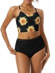 ZAFUL Women High Waisted Bikini Set Two Piece Tummy Control Wrap Swimsuit Lace Up Bathing Suit, 01-black, Medium