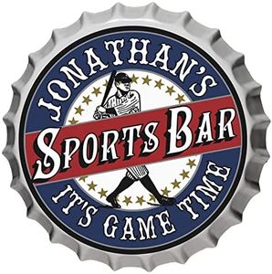 Personalized Beer Bottle Cap Sign (Baseball Sports Bar) | Wall Hanging Tin Metal Custom Bar Signs for Home Bar, Man Cave Accessories - 13x13x3in - Custom Baseball Bar Decor for Home