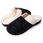 APOLTER Men's Women's Memory Foam Slippers Comfort Wool-Like Plush Fleece Lined House Shoes for Indoor Outdoor Heather Black