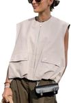 Yimoon Women’s Oversized Zip Up Cargo Vest Casual Ruched Hem Sleeveless Blazer Jackets Vest Top with Pockets, Grey, Small