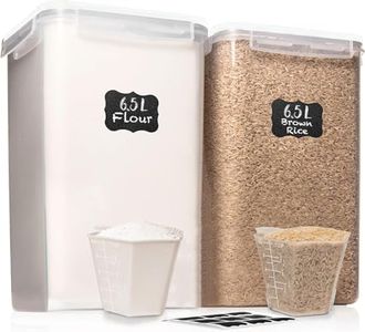 WHITE FEATHER SUPPLIES 2 PC [6.5L / 220 Oz] Large Food Storage Containers with Lids Airtight - BPA Free Clear Plastic Kitchen and Pantry Storage Containers, Bulk Storage for Cereal, Flour, Sugar, Rice