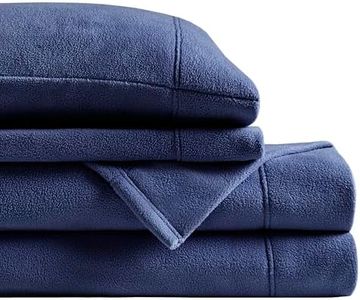 True North by Sleep Philosophy Micro Fleece Bed Sheet Set, Warm, Sheets with 14" Deep Pocket, for Cold Season Cozy Sheet-Set, Matching Pillow Case, Twin XL, Navy, 3 Piece