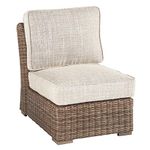 Signature Design by Ashley Beachcroft Patio Farmhouse Outdoor Wicker Cushioned Armless Chair, Beige