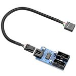 Rocketek Motherboard USB 2.0 9pin Header 1 to 2 Extension Hub Splitter Adapter - Converter MB USB 2.0 Female to 2 Female - 30CM Cable USB 9-pin Internal Cable 9 pin Connector Adapter Port Multiplier