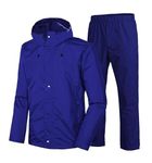 CAMISON Men's Raincoat Waterproof for Bike Reversible Double Layer with Hood Raincoat for Men. Set of Top and Bottom Packed in a Storage Bag (Deluxe Navy Blue, L)