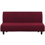 Turquoize Futon Cover Stretch Armless Sofa Bed Slipcover Spandex Non Slip Soft Couch Sofa Cover Without Arms Futon Slipcovers for Living Room Furniture Protector with Elastic Bottom, Burgundy