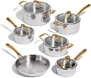 Lagostina Finezza 11-Piece 5-Ply Clad Stainless Steel Cookware Set, Premium Pots and Pans Set, Induction Safe, Oven Safe up to 400ºF / 204ºC, Elegant Gold Handles, Silver