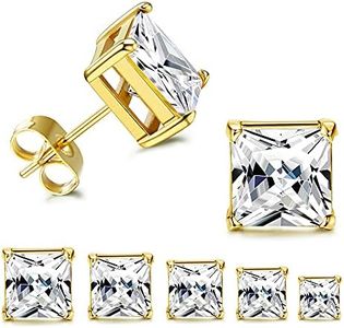 Sanfenly 5 Pairs Square Stud Earrings For Men Women Princess Cut Cubic Zirconia Earring Studs Stainless Steel Stud Earrings 3-7mm